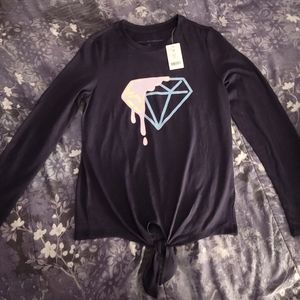 Glow in the dark diamond long sleeve, tie front tee